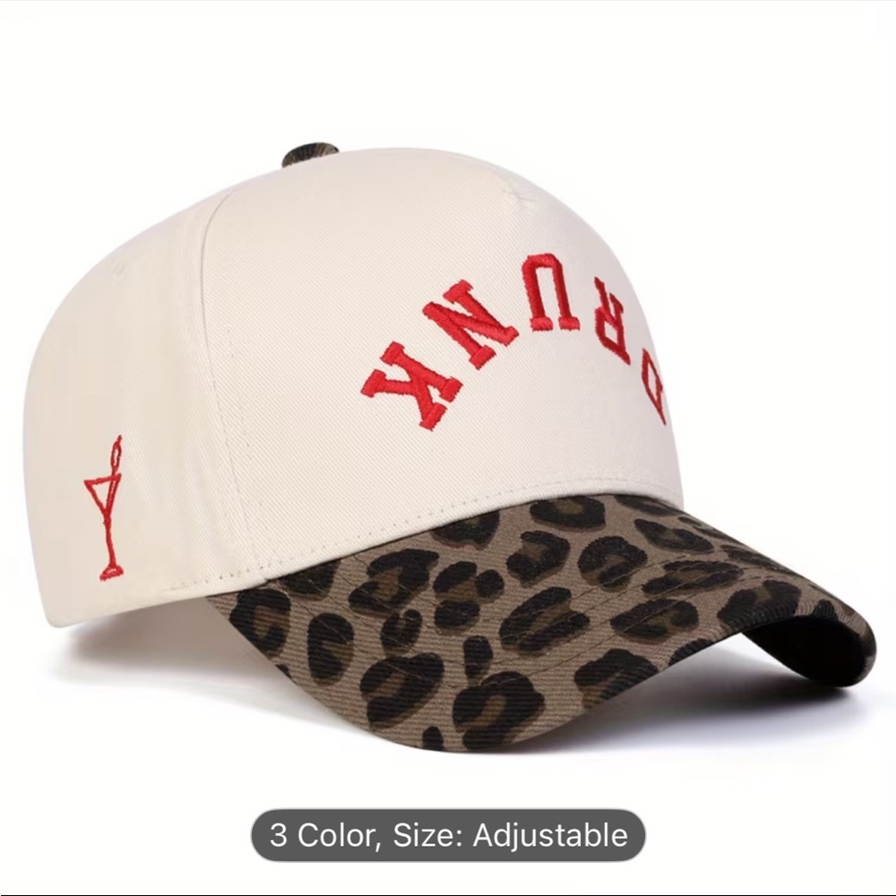 NWT ‘DRUNK’ Cream and Leopard Print Cap